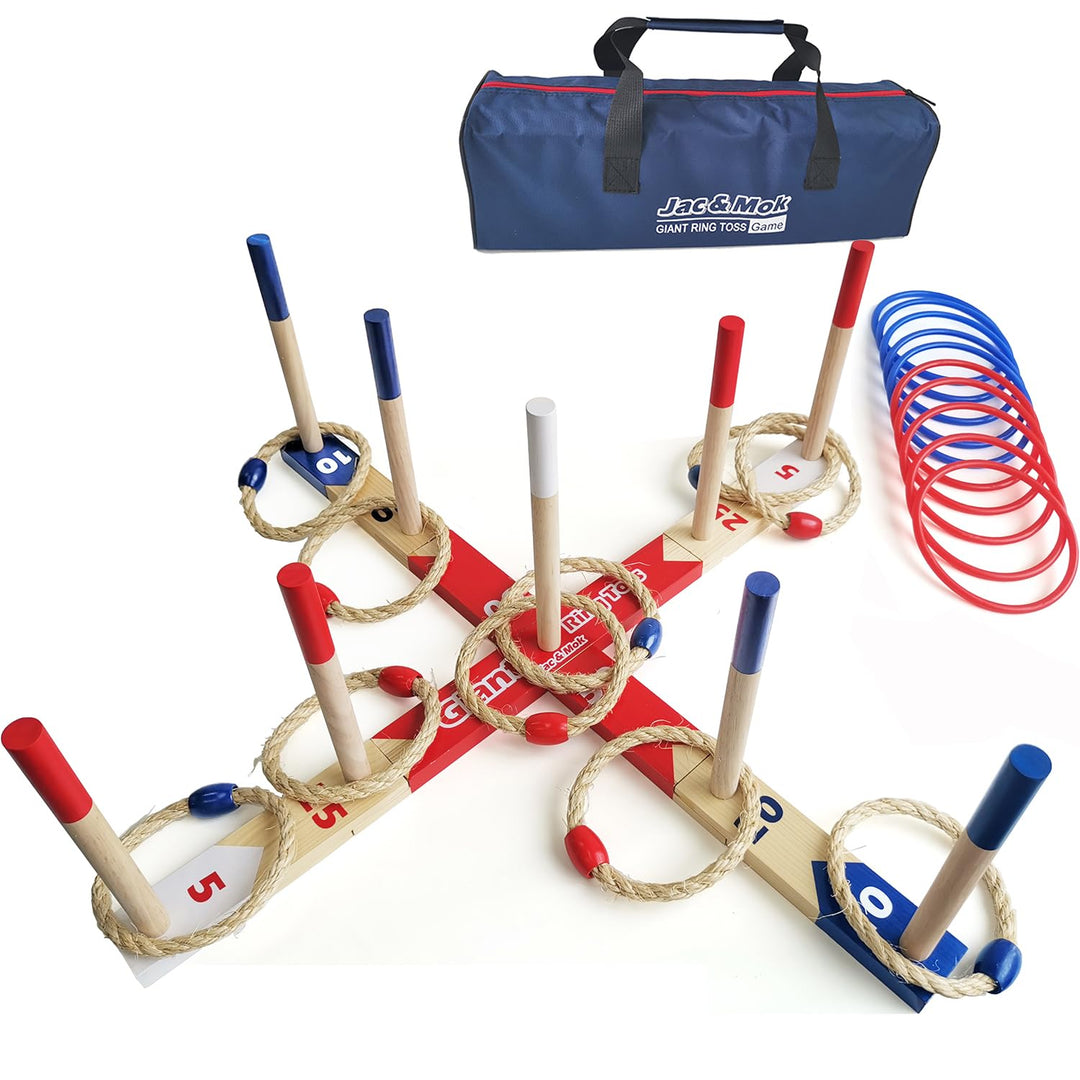 Ringwurfspiel Wurfspiele Ring Toss Game Holz Ringe Werfen Spiel mit Tragetasche L 10 pcs Rope Rings