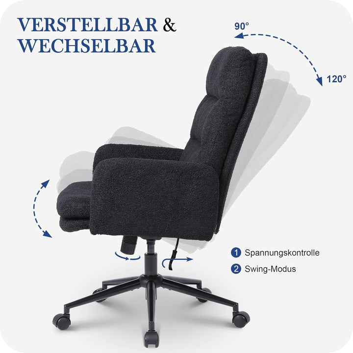 Nusetx Schreibtischstuhl, Bürostuhl aus Kunstpelz, Schminktisch Stuhl, Höhenverstellbar Drehstuhl, E