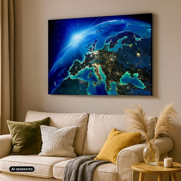 Bilder auf Leinwand 100x70cm Leinwandbild Nacht raum welt ansicht Gross Wanddeko Bild Schlafzimmer K