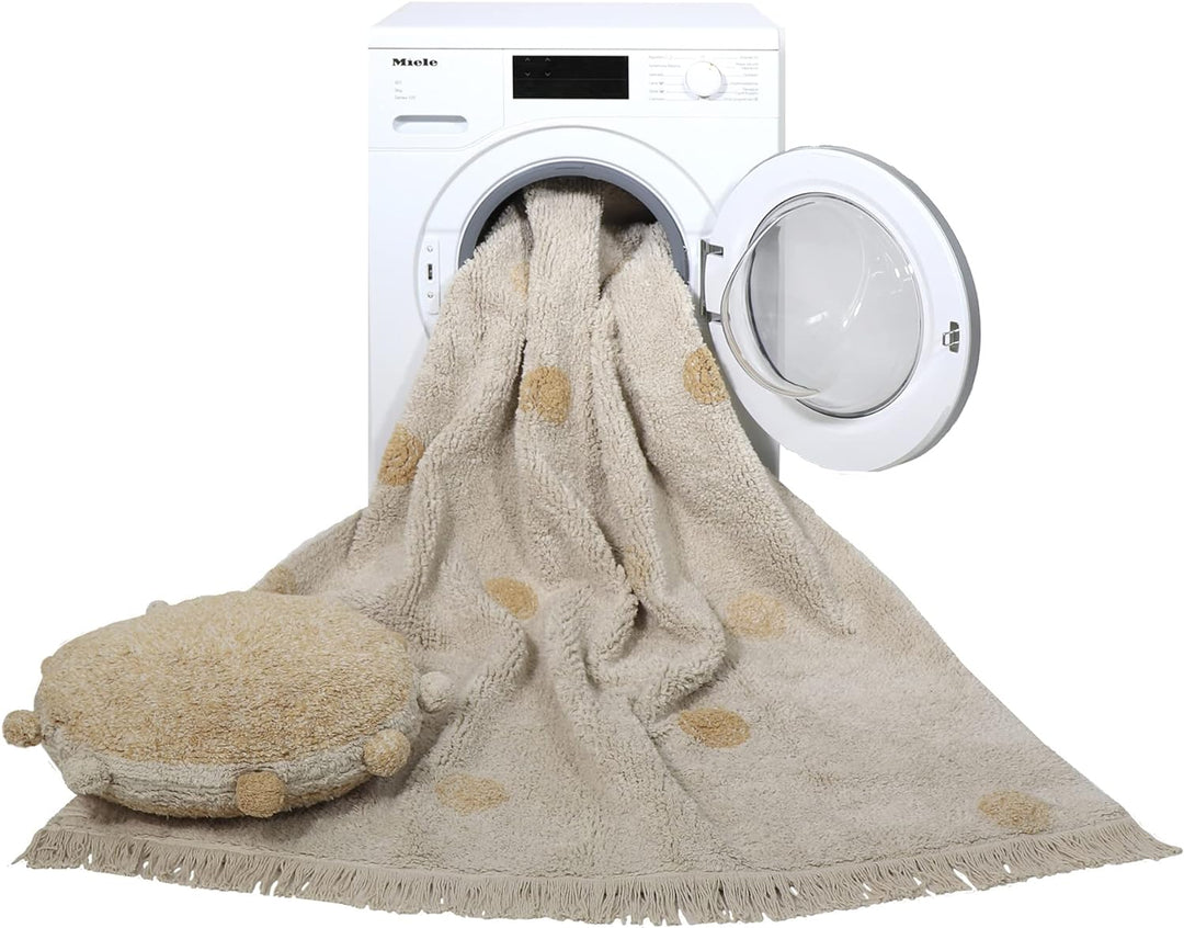Lorena Canals Maschinenwaschbarer Teppich Hippy Dots Natural - Honey 100% natürliche Baumwolle Base: