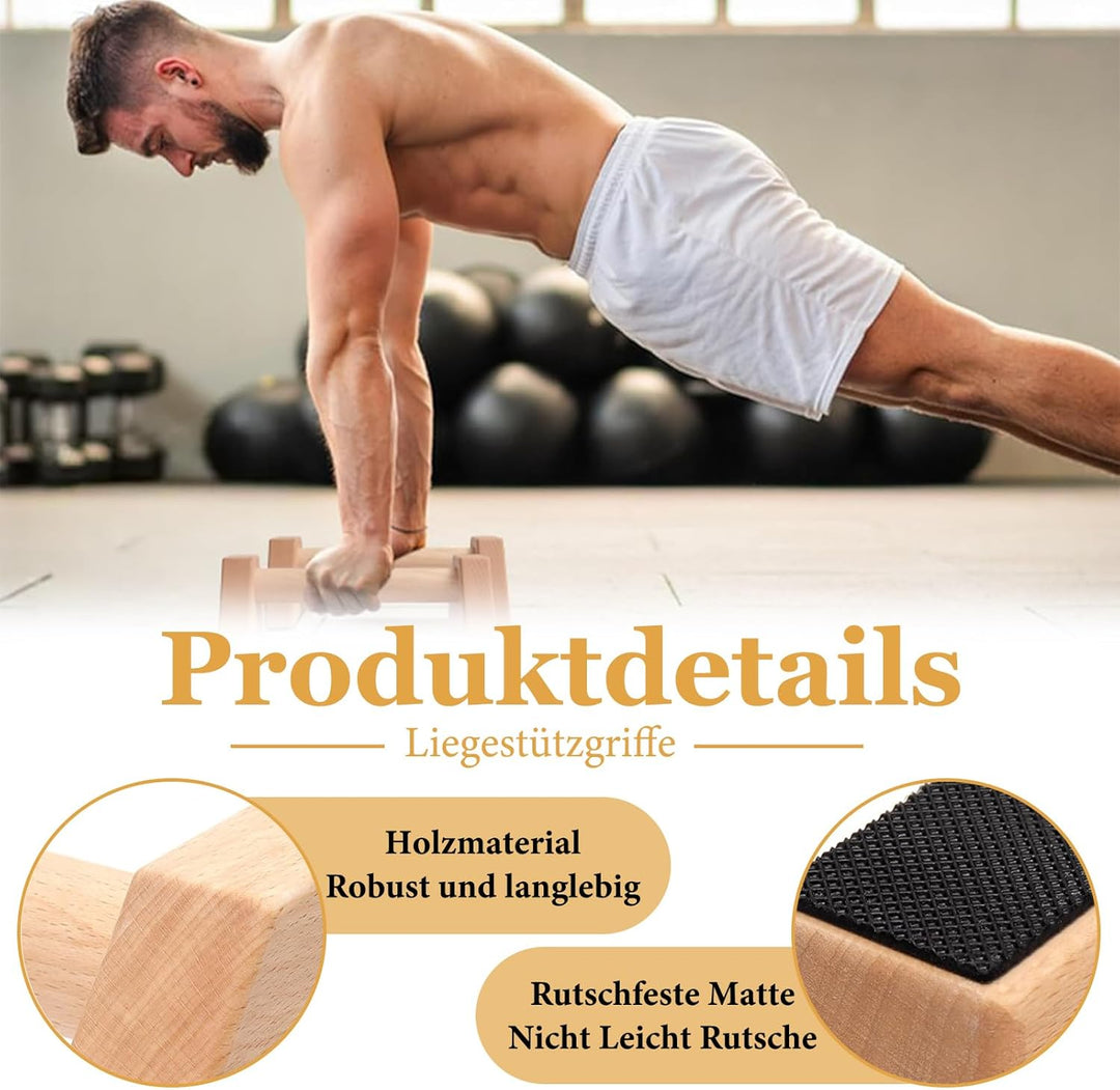 Liegestützgriffe, 2 Stück Liegestützgriffe aus Holz, Push Up Bars, Holz Parallettes, Calisthenics Eq