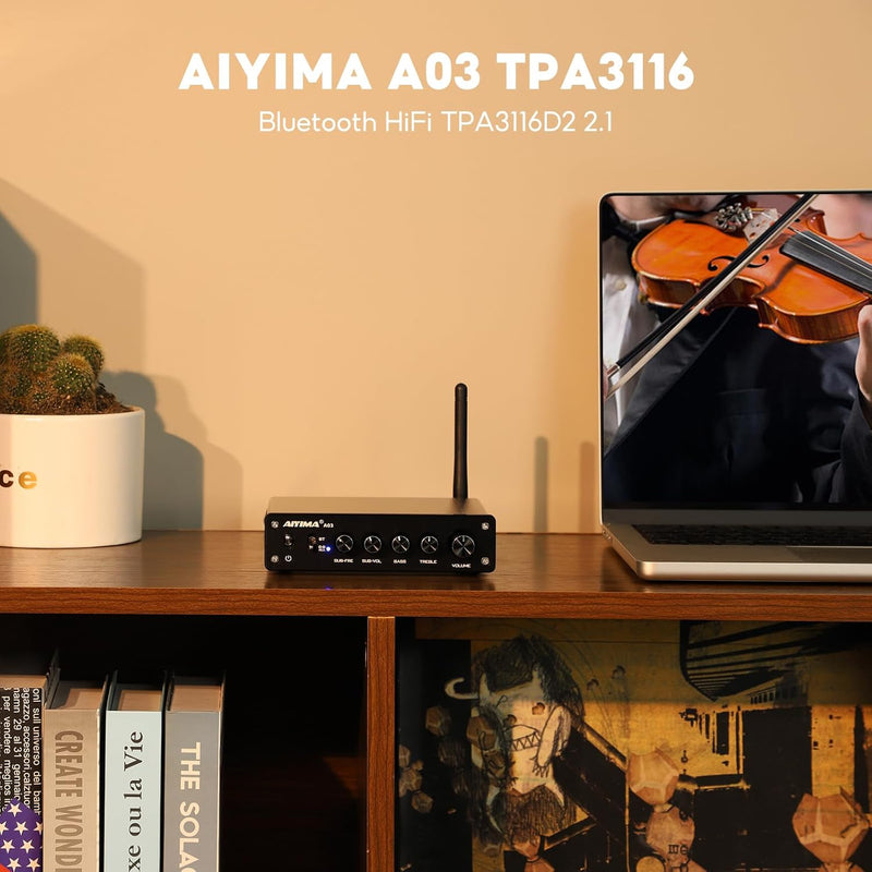 AIYIMA A03 TPA3116 Subwoofer Bluetooth 5.0 Stereoverstärker 2.1 Kanal HiFi-Leistungsverstärker 50W x