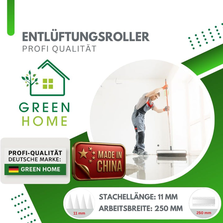 Green Home Entlüftungsroller 25 cm mit Spritzschutz - Stachellänge: 11 mm - Profi-Qualität 25 cm Rol