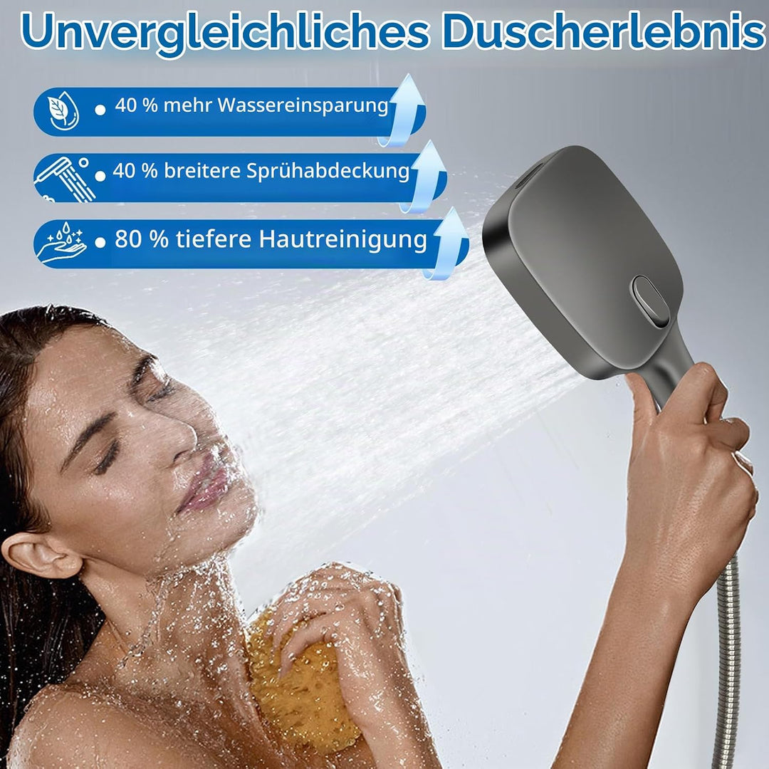 Duschkopf Gross Hochdruck – XXL Regenduschkopf mit 8 Strahlarten, Wassersparende Handbrause für Luxu