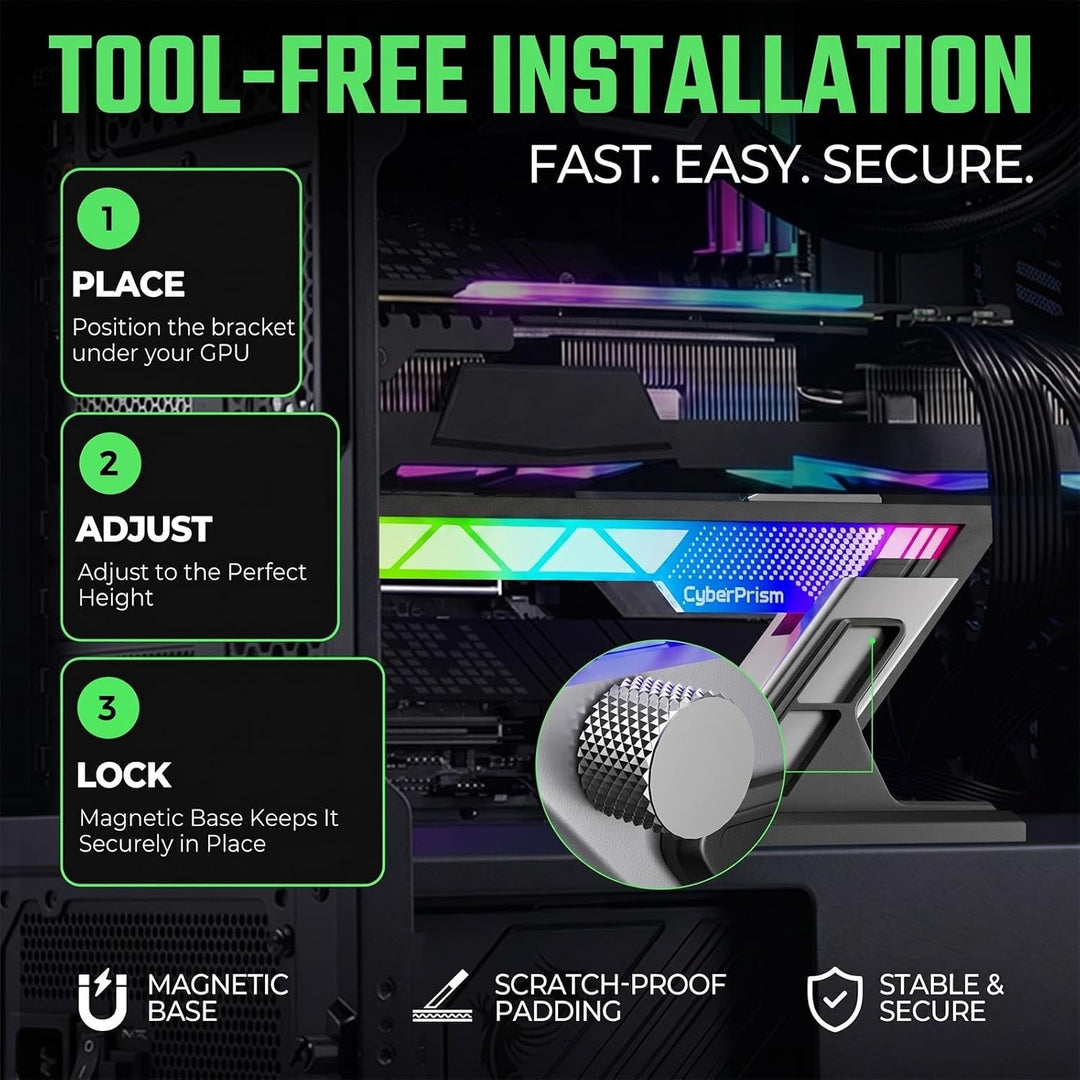 ARGB GPU Halterung, Anti Sag Grafikkartenhalter für RTX 4090 5090, Verstellbare Grafikkarte Stütze A