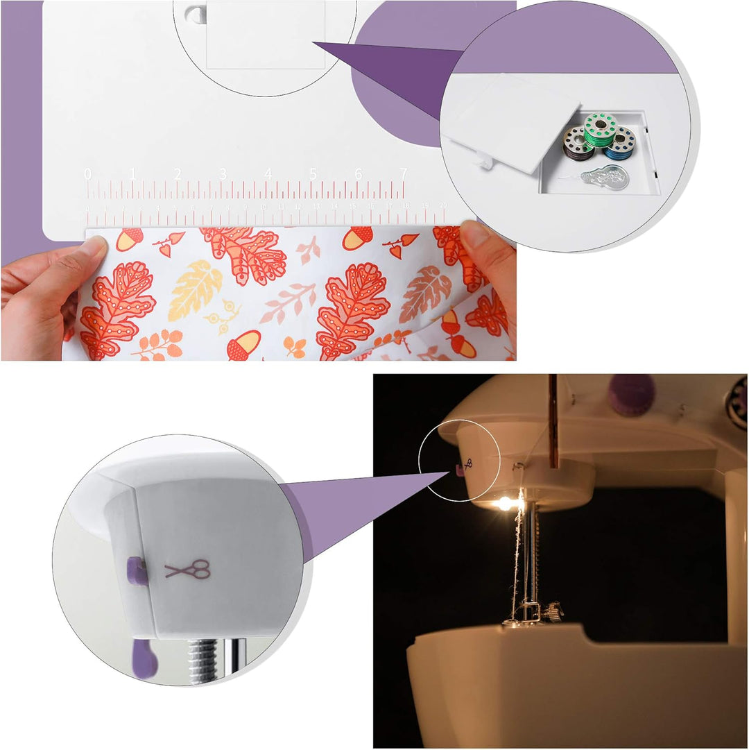 KPCB Nähmaschine Mini mit Verlängerungstisch, Benutzerfreundlich und praktisch Purple And White, Pur