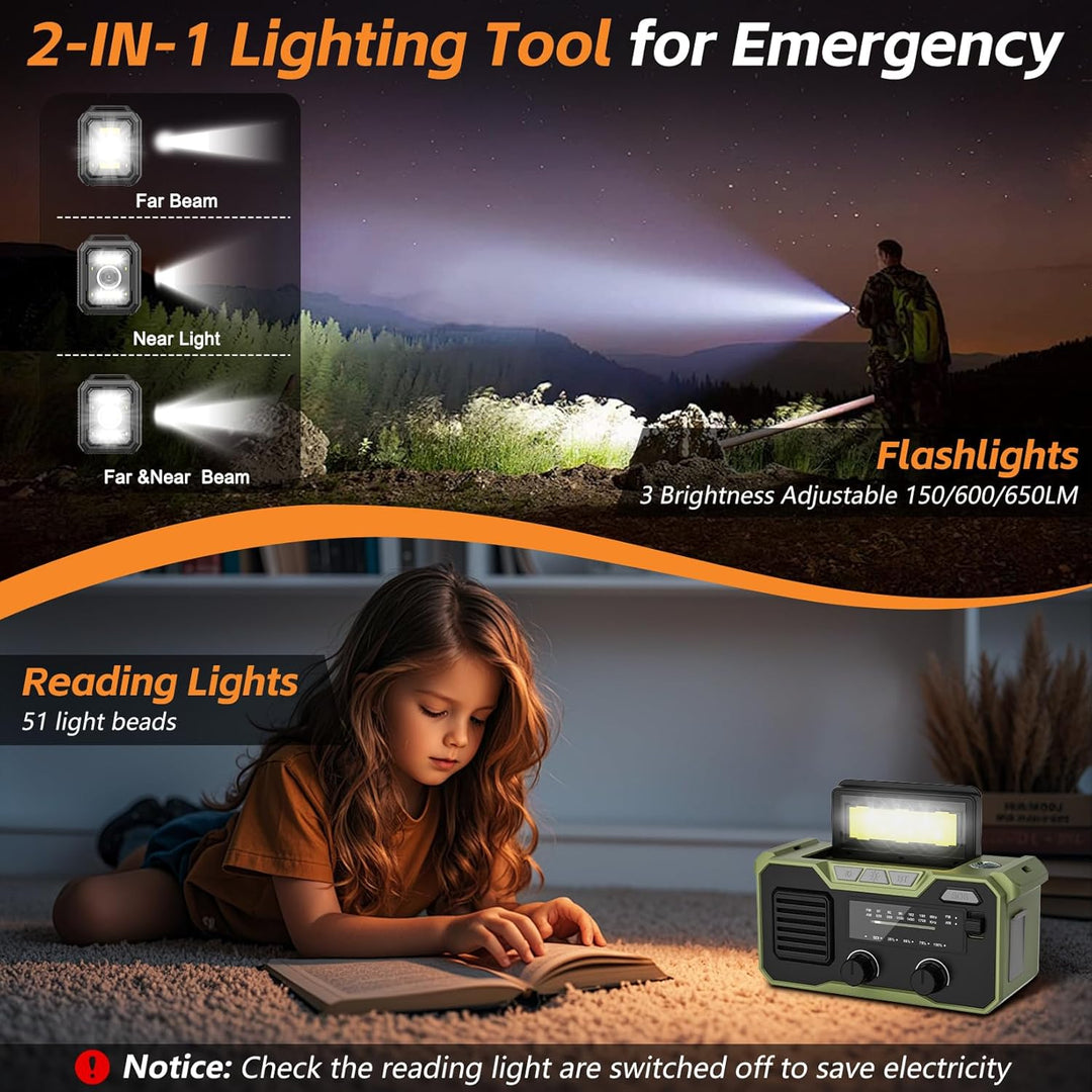 27000mAh Kurbelradio Notfall,Notfallradio Solar Kurbel FM/AM Mit Bluetooth 5.3, Emergency Radio SOS-