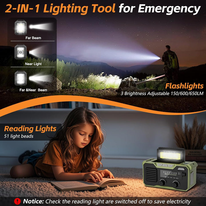 27000mAh Kurbelradio Notfall,Notfallradio Solar Kurbel FM/AM Mit Bluetooth 5.3, Emergency Radio SOS-