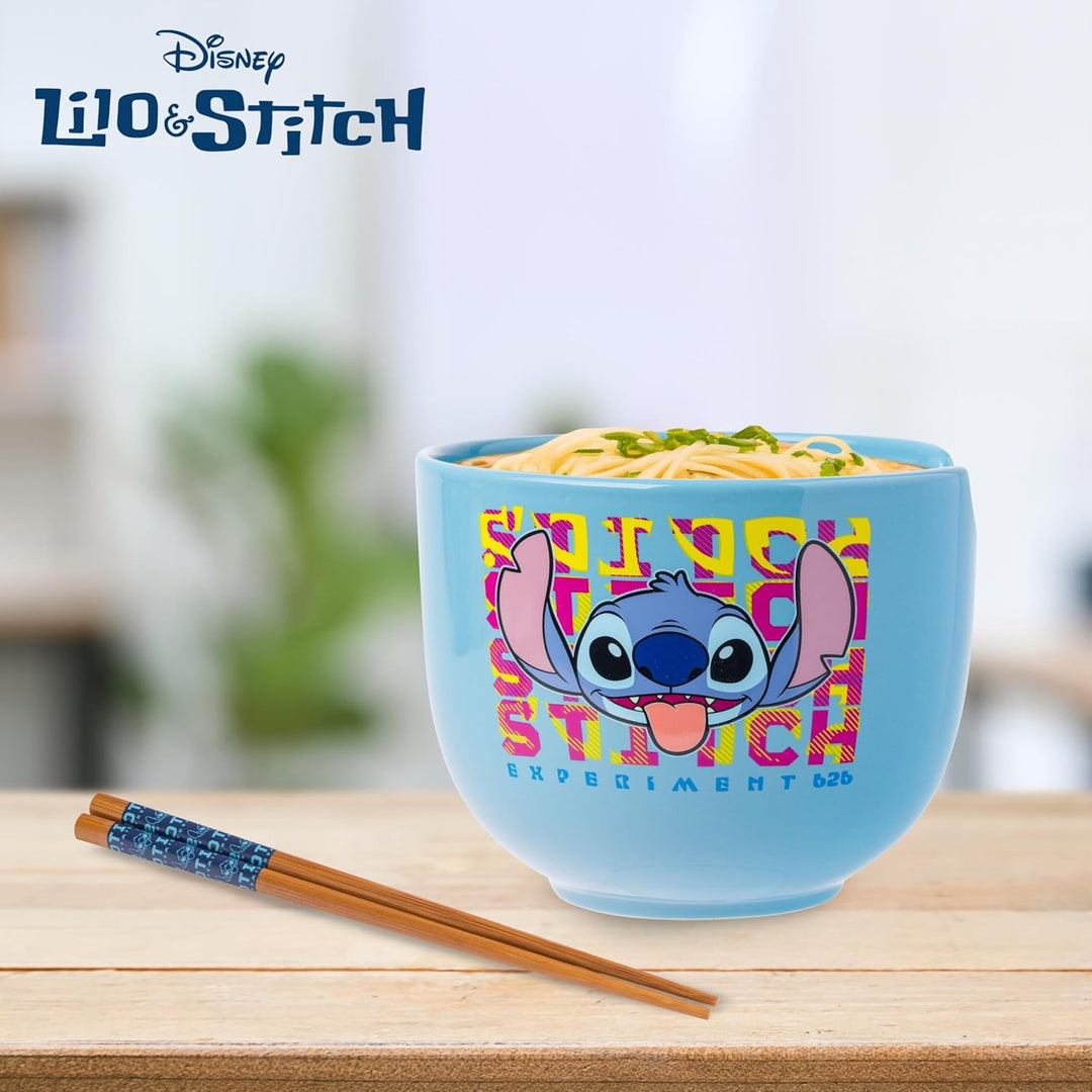 Silver Buffalo Disney Lilo and Stitch Experiment 626 Keramik-Ramen-Nudel-Reisschale mit Essstäbchen,