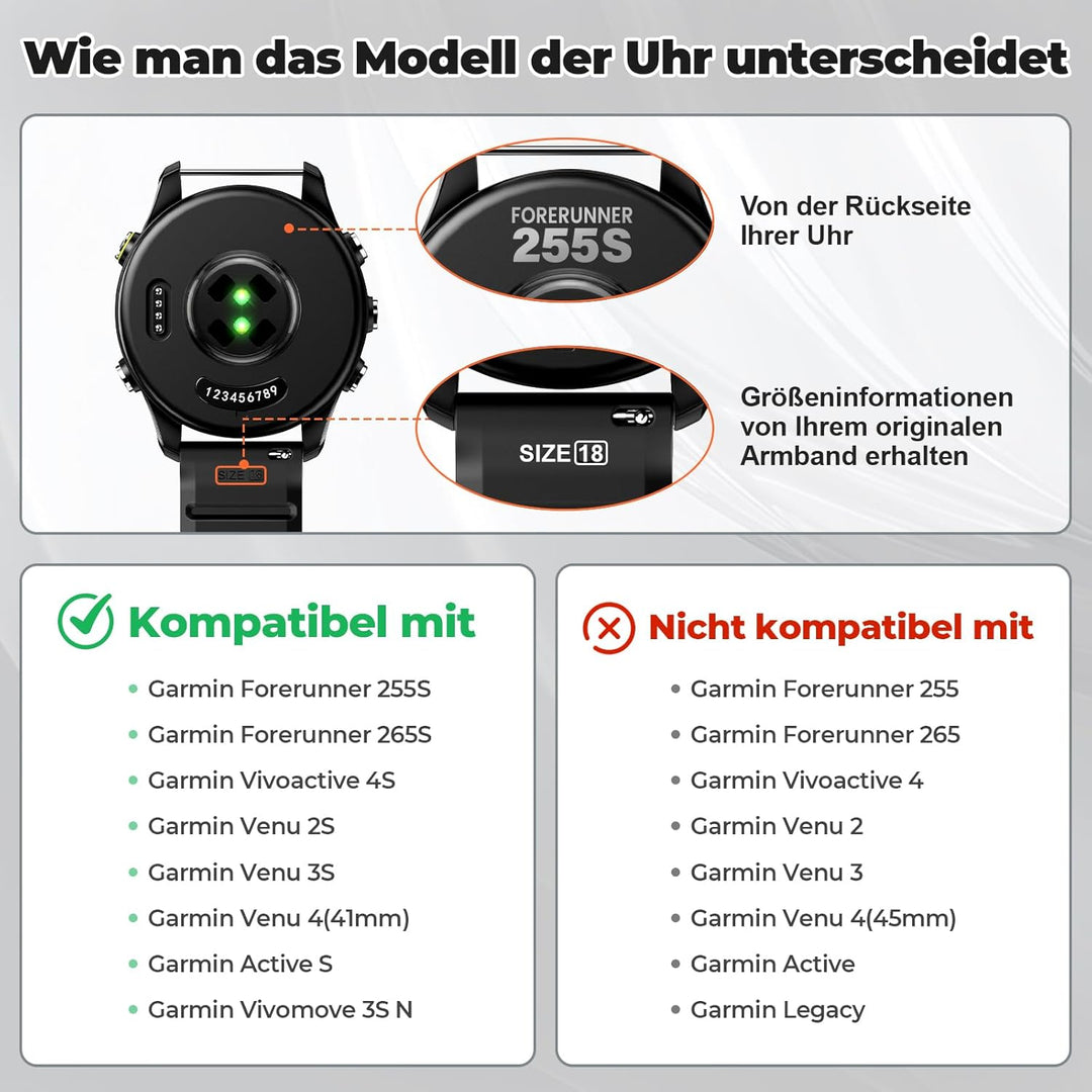 ANBEST 18mm Silikon Armband für Garmin Vivoactive 4S/Forerunner 255S/265S/Venu 2S Armband, 18mm Quic