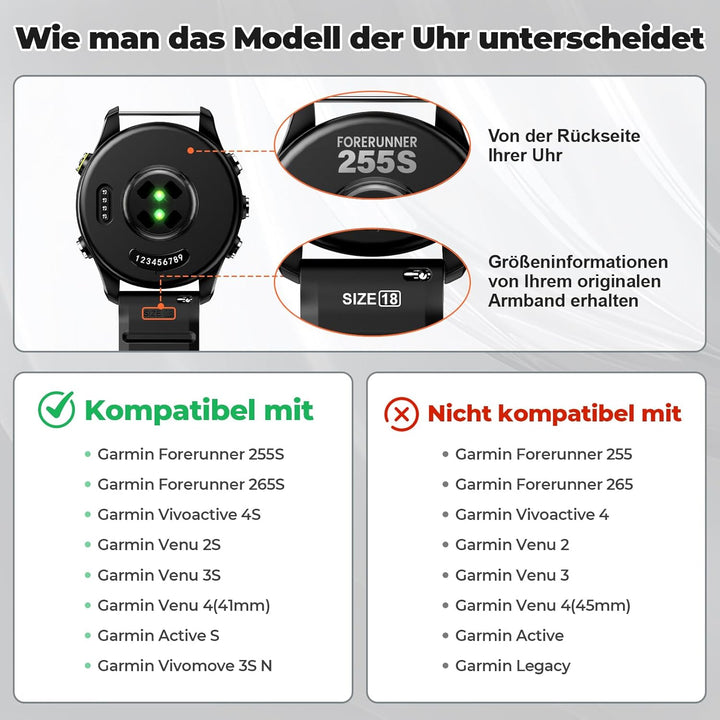 ANBEST 18mm Silikon Armband für Garmin Vivoactive 4S/Forerunner 255S/265S/Venu 2S Armband, 18mm Quic
