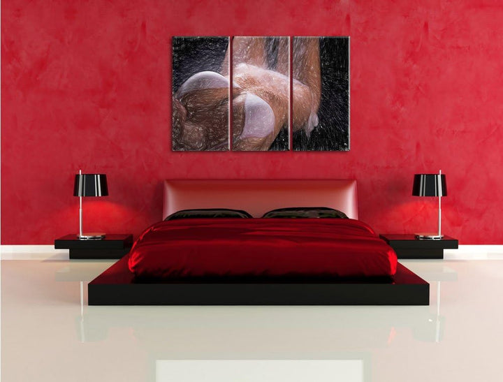 Pixxprint Frau im Bikini unter Einer Dusche als Leinwandbild/Grösse: 3 Teilig (120x80) cm/Wandbild/K