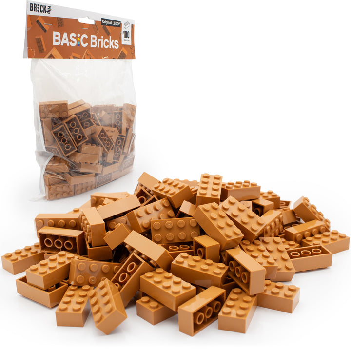 Lego Steine Classic, Medium Nougat (Braun/Beige), 2x4 Bausteine, 100 Stück - Einzelteile Starterset