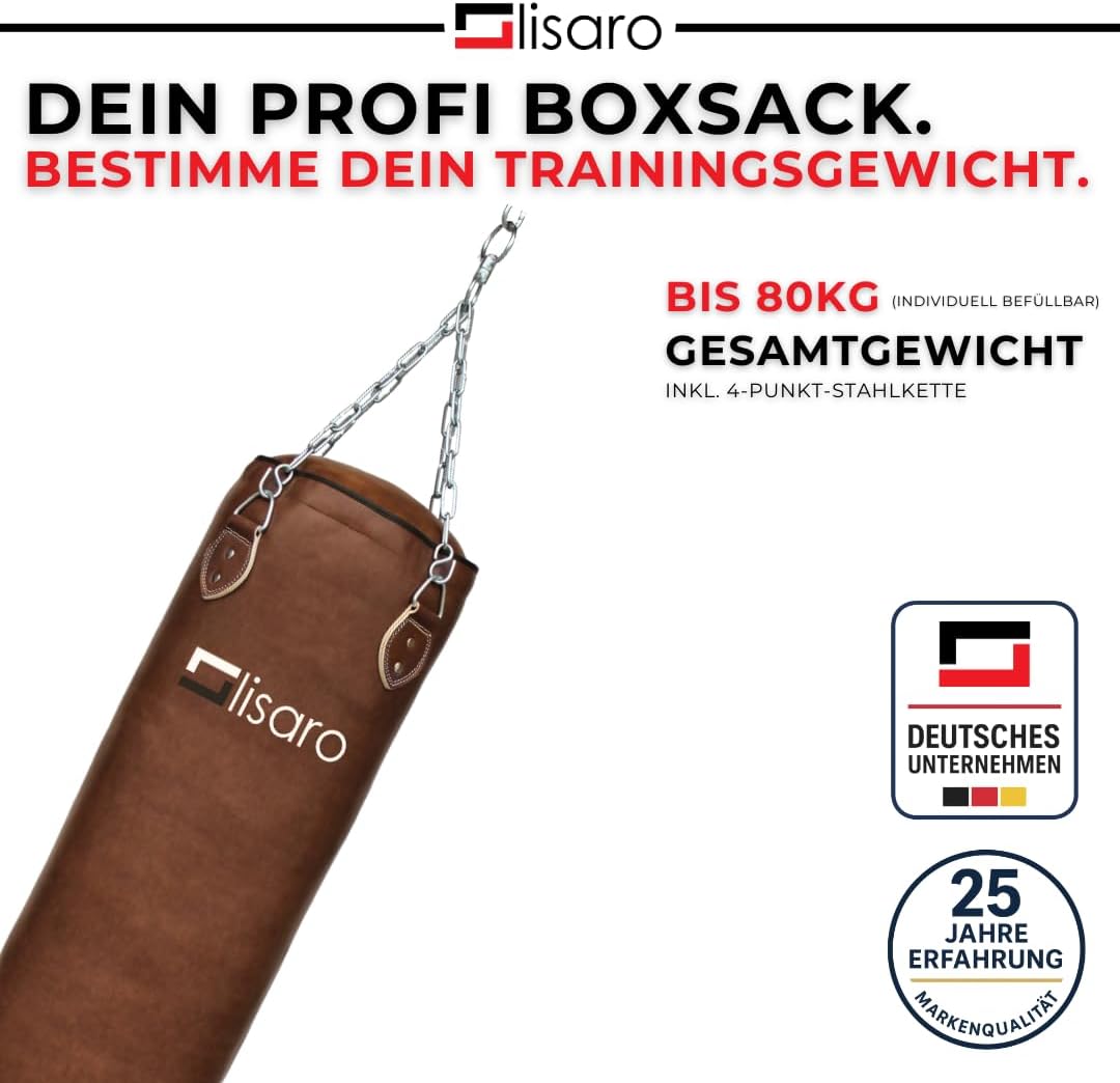 Lisaro Profi Boxsack 120/150 cm gefüllt/ungefüllt | Sandsack in Studioqualität für Boxen, Kickboxen