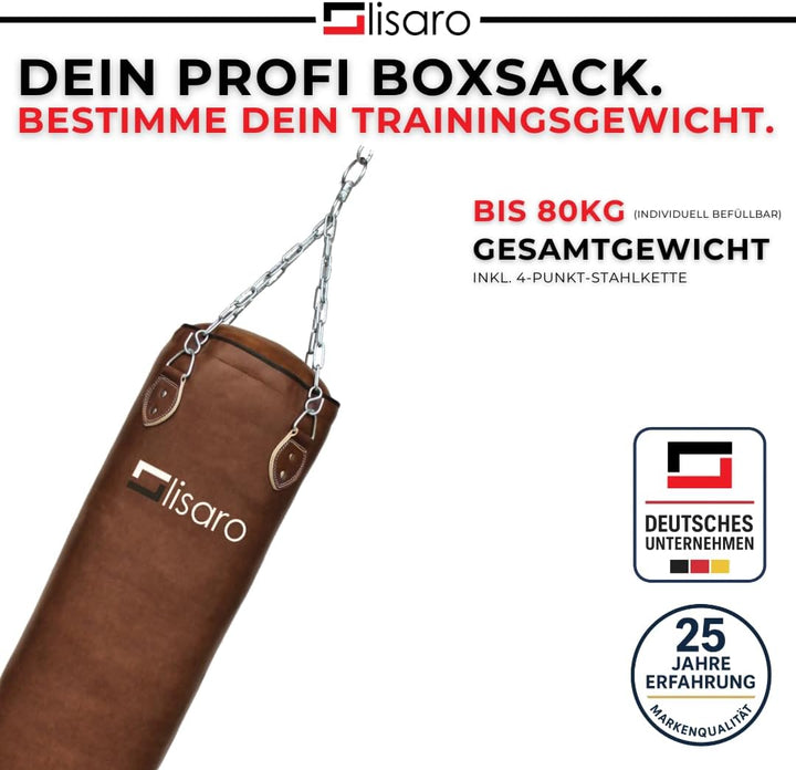 Lisaro Profi Boxsack 120/150 cm gefüllt/ungefüllt | Sandsack in Studioqualität für Boxen, Kickboxen