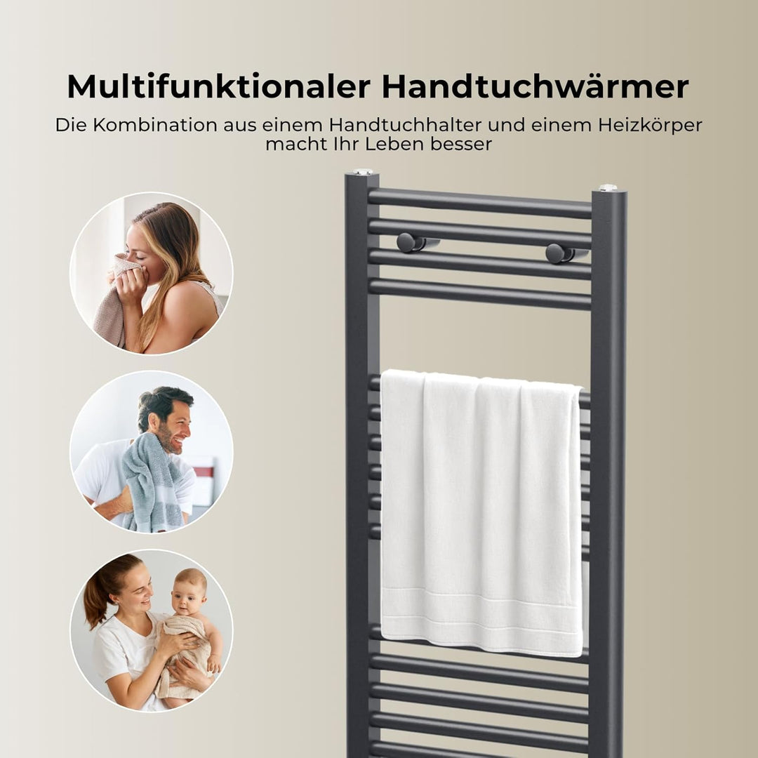 Heilmetz Badheizkörper Elektrisch mit Heizstab 500W Leistung 1000 x 600 mm Anthrazit Gerade Bad Heiz