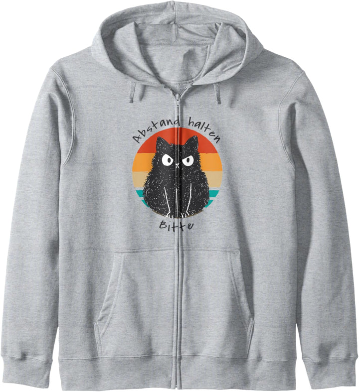 Abstand halten bitte Schwarze Katze Lustig Spruch Sarkasmus Kapuzenjacke