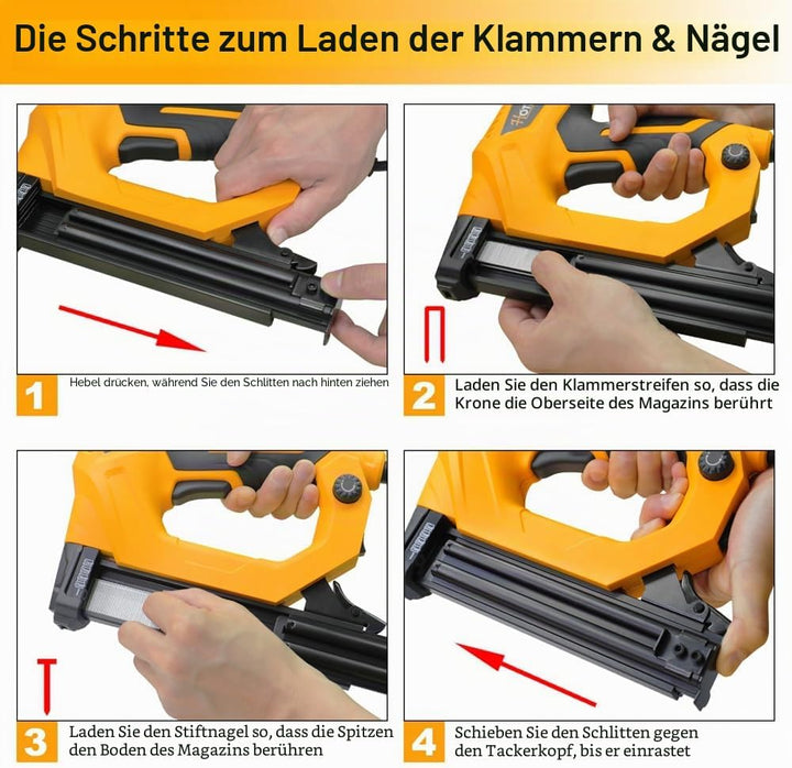 Hoteche 9A Elektrotacker 2-in-1 | 20pcs/min | 100-Nagelkapazität | VDE Stecker | Gelb-Schwarz | 400p