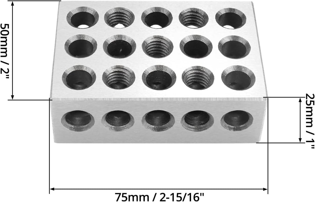 QWORK® 2 Stück Parallelblöcke Metrische 1-2-3 Blöcke, 23 Löcher Spannblöcke, Grösse 25 x 50 x 75 mm,