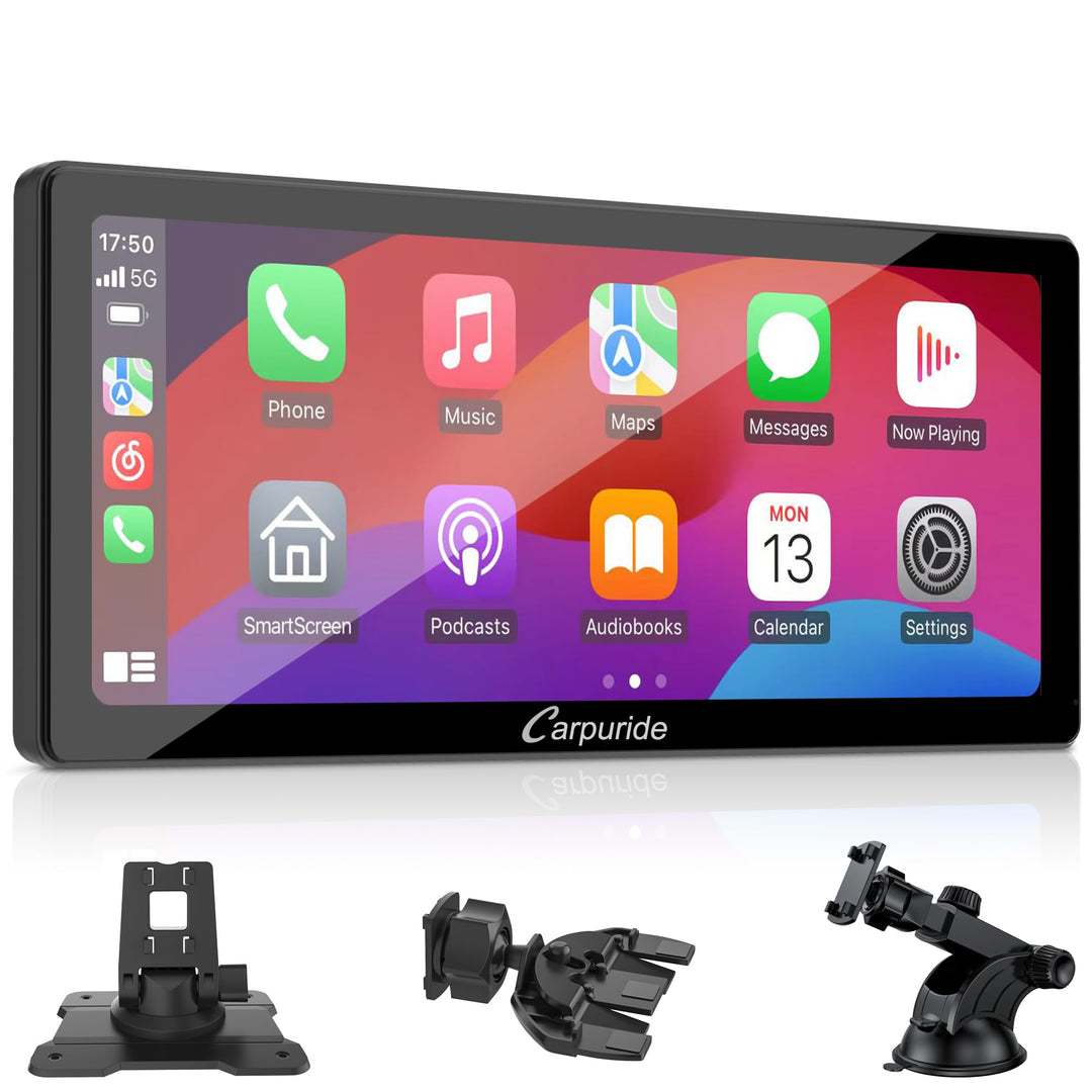 Carpuride W103 Pro mit Kabelloser Bluetooth-Übertragung, Tragbares Carplay und Android Auto-Autoradi