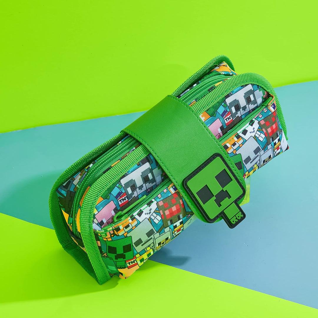 Minecraft Federmäppchen Federtaschen Mäppchen Etui Stifte Schulsachen 2 in 1 Pencil Case für Schule