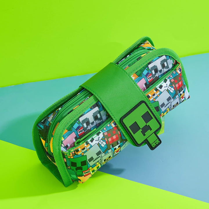 Minecraft Federmäppchen Federtaschen Mäppchen Etui Stifte Schulsachen 2 in 1 Pencil Case für Schule