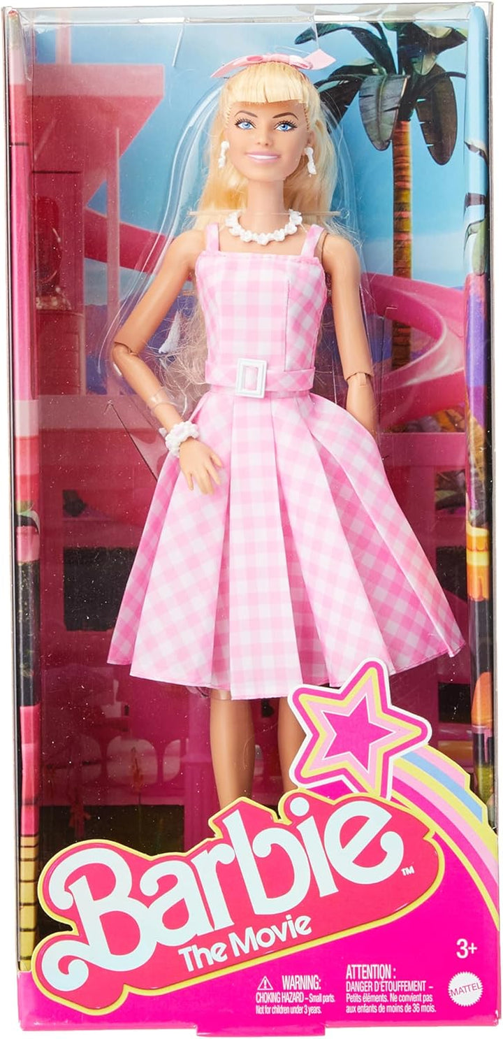 Barbie Puppe, Barbie the movie doll, in rosa weissem Kleid und Gänseblümchen Halskette, Barbie Margo