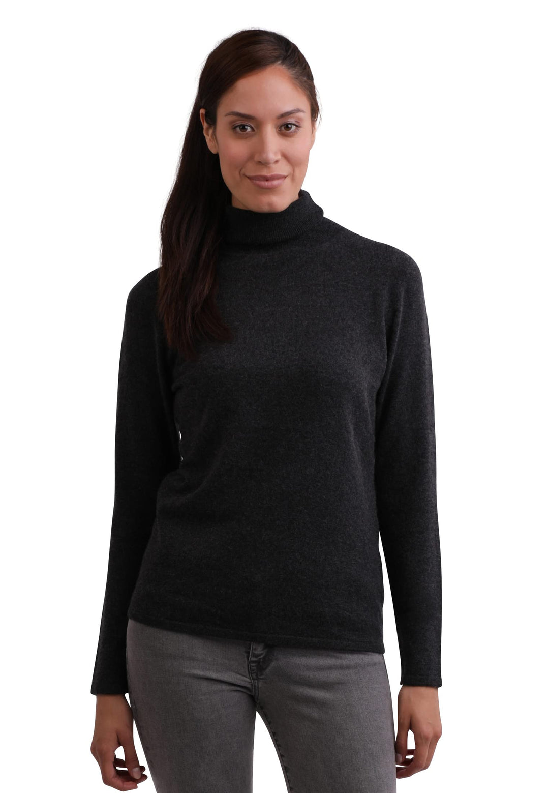 100% Kaschmir Damen Pullover | Sweater Rollkragen 2-fädig XS Dunkelgrau, XS Dunkelgrau