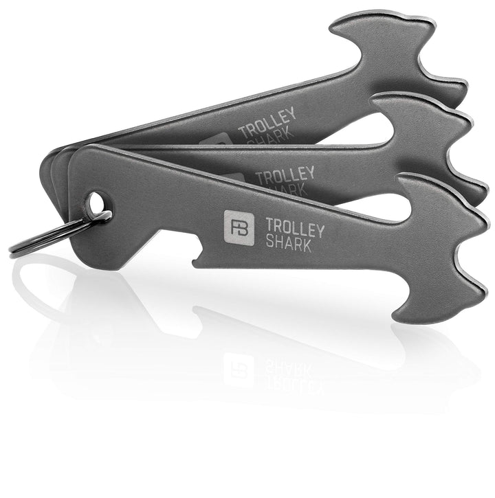 FABACH 3 TROLLEY SHARK Blacky Einkaufswagenlöser Schlüsselanhänger - Abziehbarer Einkaufswagenchip,