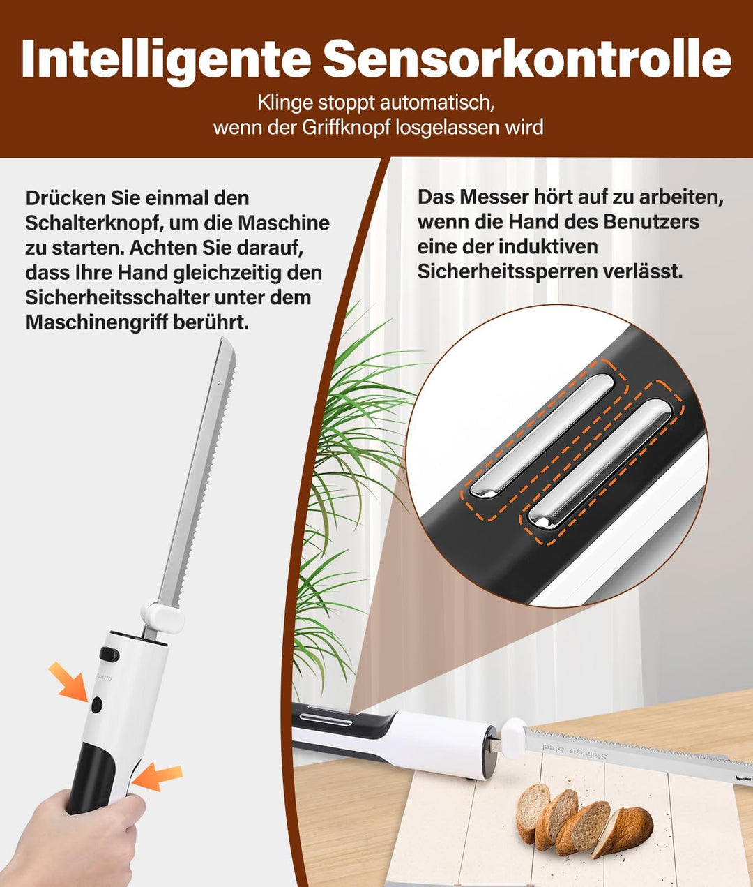 Elektromesser zum Schneiden von Fleisch Brot Gemüse Obst, Kabelloses Brotschneidemesser Dönermesser