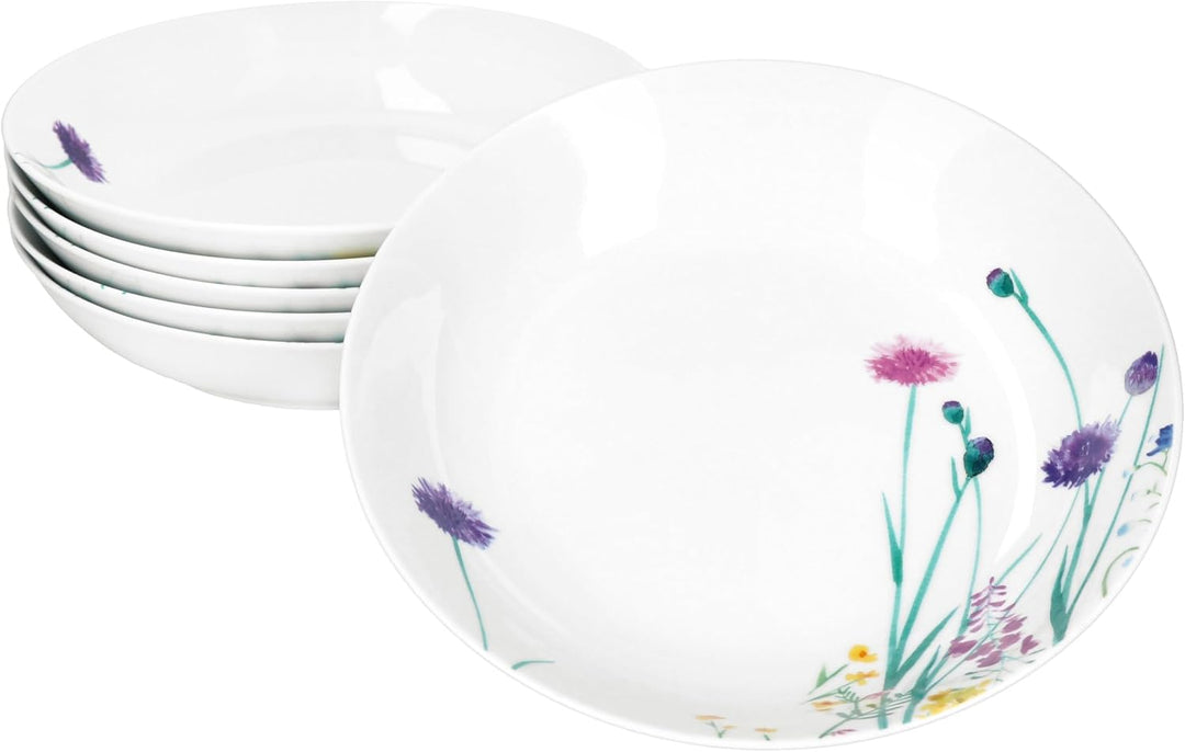 MamboCat 6er Set Marie Suppenteller I 400ml I Porzellan-Geschirr mit Blumenwiese-Dekor für 6 Persone
