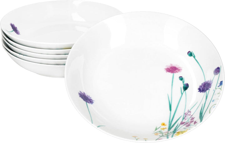 MamboCat 6er Set Marie Suppenteller I 400ml I Porzellan-Geschirr mit Blumenwiese-Dekor für 6 Persone