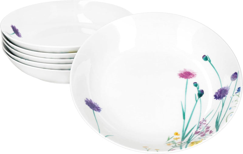 MamboCat 6er Set Marie Suppenteller I 400ml I Porzellan-Geschirr mit Blumenwiese-Dekor für 6 Persone