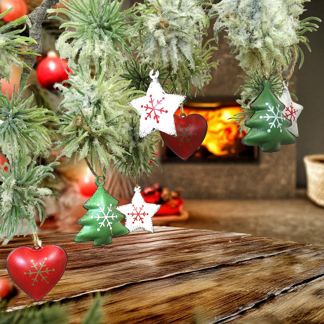 Baumschmuck Weihnachten Herz Stern Baum, 18er Set, grün rot weiss, Weihnachtsbaumanhänger aus Metall