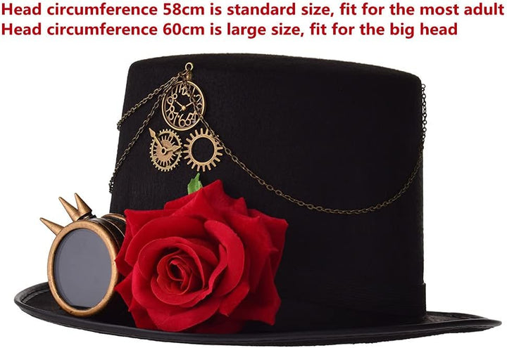 COSDREAMER Unisex Steampunk Zylinder Halloween Kostüm Hut mit Brille Schwarz Schwarz 3 L, Schwarz 3