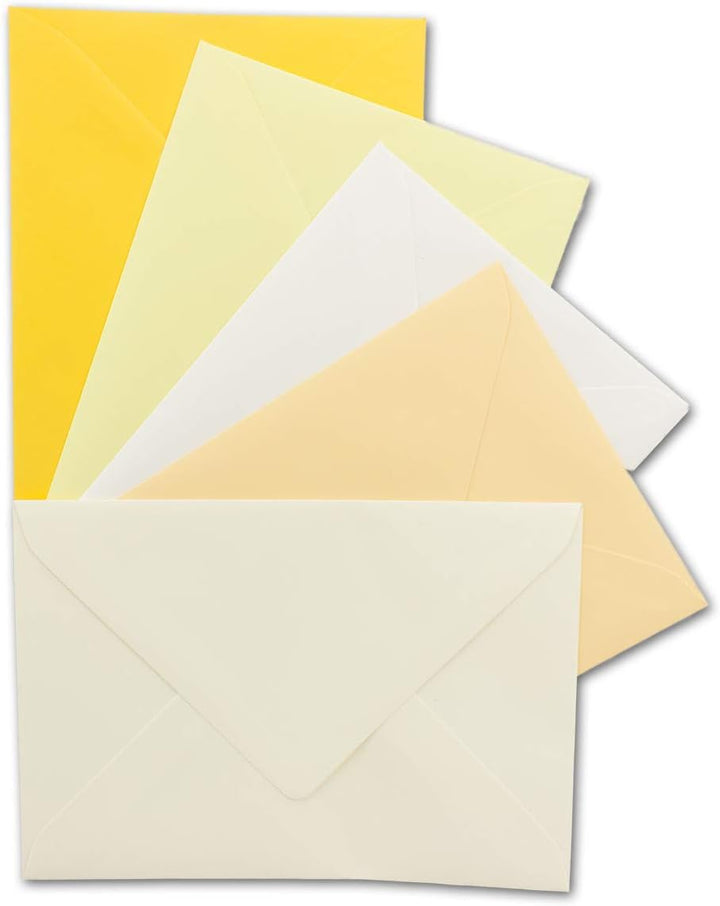 40x Umschlagpaket - DIN C6 - ca. 11,4 x 16,2 cm - die Gelben - 5 Farben je 8 Umschläge - 120 g/m² -