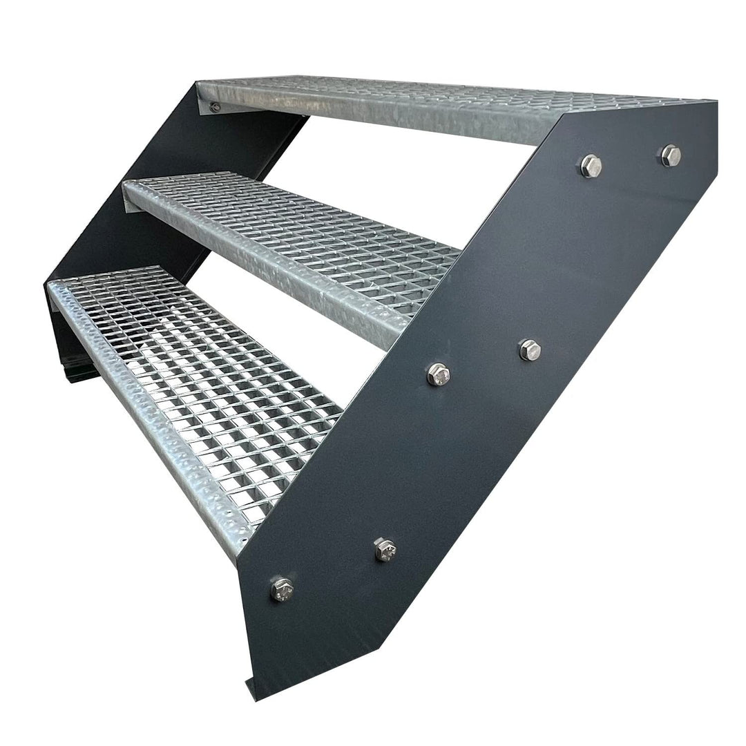 Premium Stahl Treppe Verzinkt &amp; Anthrazit Pulverbeschichtet 3 Stufen (Breite 140 cm) (Höhe 57 cm) We