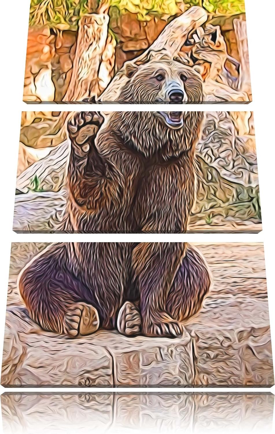 Bär sagt Hallo Spezial 3-Teiler Leinwandbild 120x80 Bild auf Leinwand, XXL riesige Bilder fertig ger