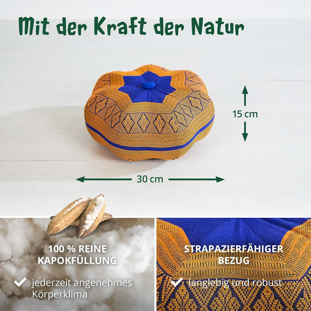 livasia Meditationskissen Stern - Ø 30x15cm - Yogakissen mit Kapok, Pouf, Bodenkissen sternförmig Yo