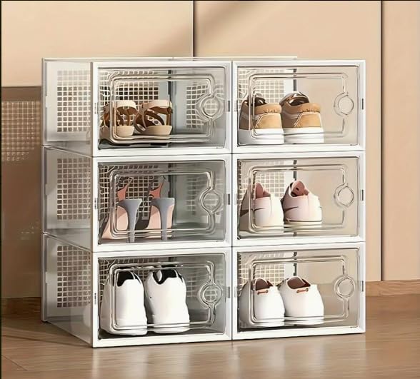 Schuhboxen, 6 Stück Stapelbar Transparent Schuhkarton mit Deckel, platzsparend, stapelbar, Schuhschr
