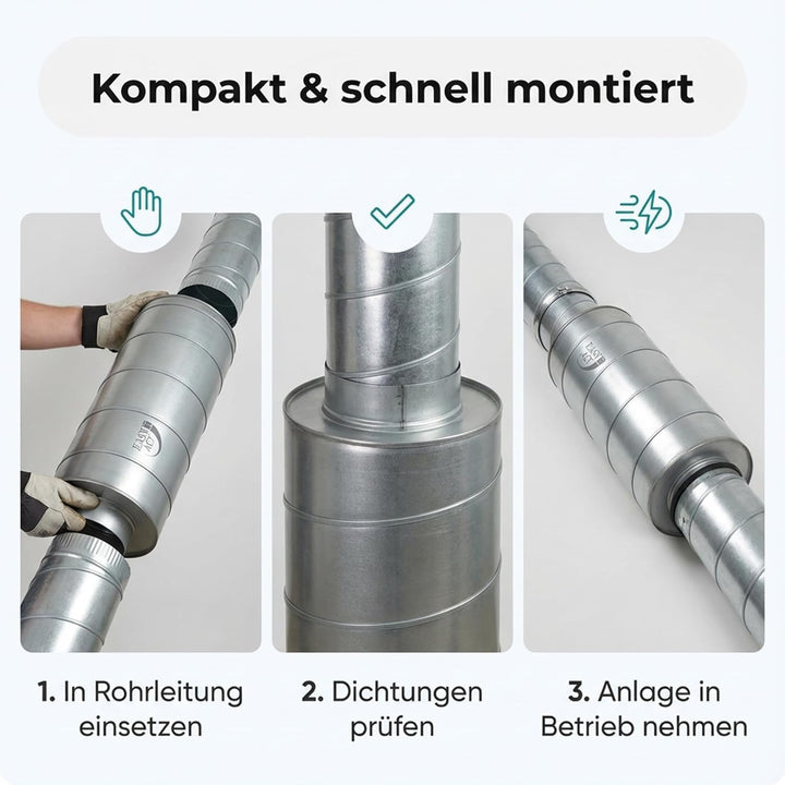 Easy Act Schalldämpfer Ø 80 mm, Länge 600 mm, Rohrschalldämpfer aus Verzinktem Stahl zur Geräuschred