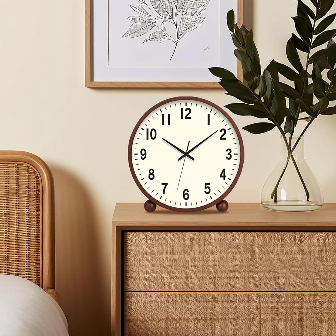 Maxspace Tischuhr Analog, 21cm Holz Tischuhr Batteriebetrieben, Silent Tischuhren ohne Ticken für Sc