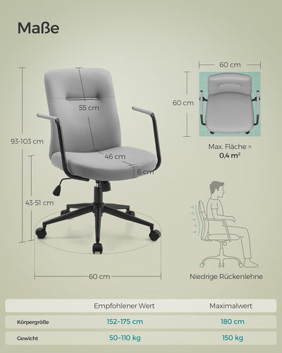 SONGMICS Bürostuhl, Computerstuhl, PU-Oberfläche, leicht zu reinigen, höhenverstellbar, Bequeme Rück