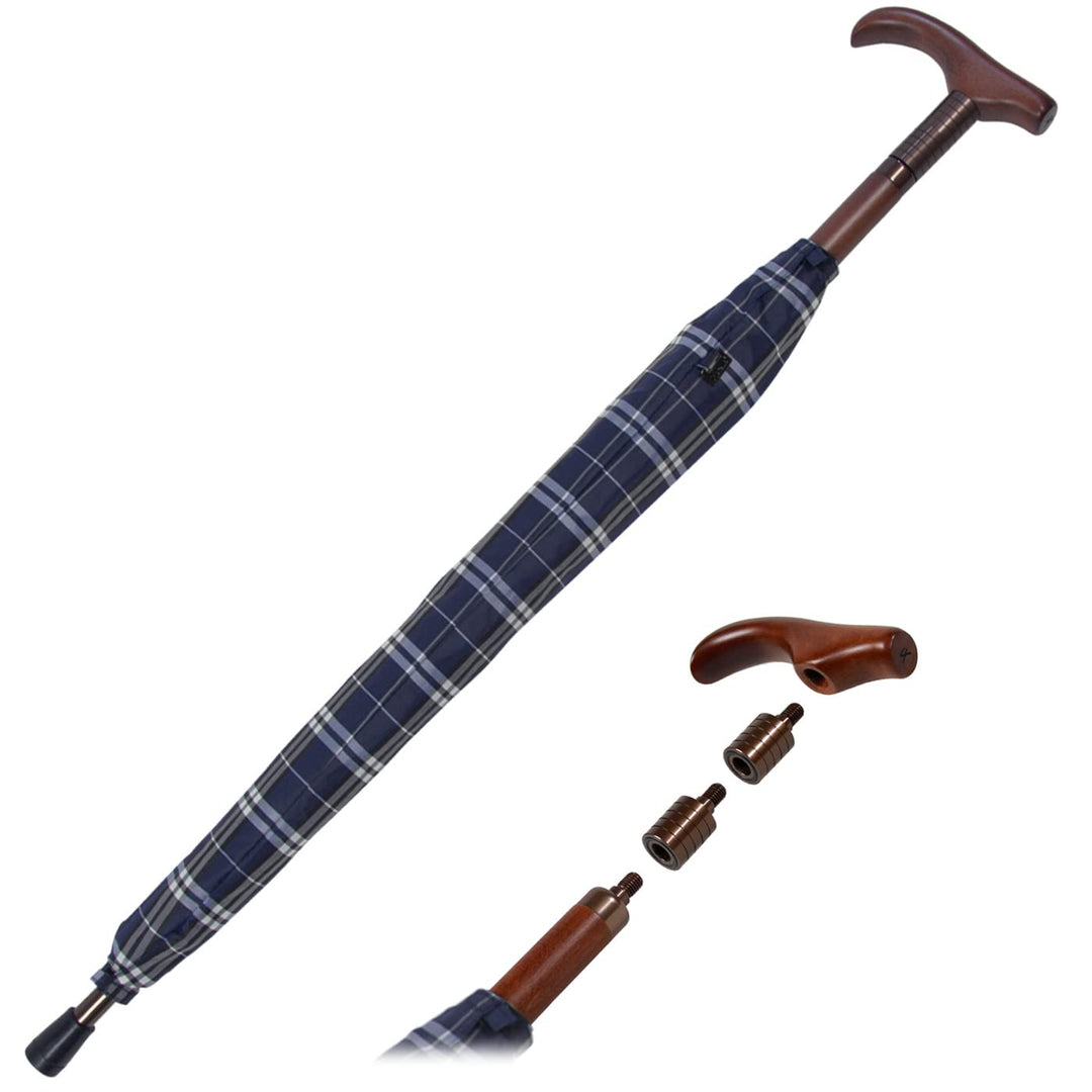 iX-brella Stützschirm höhenverstellbar mit Holzgriff - Karo blau, Karo Blau