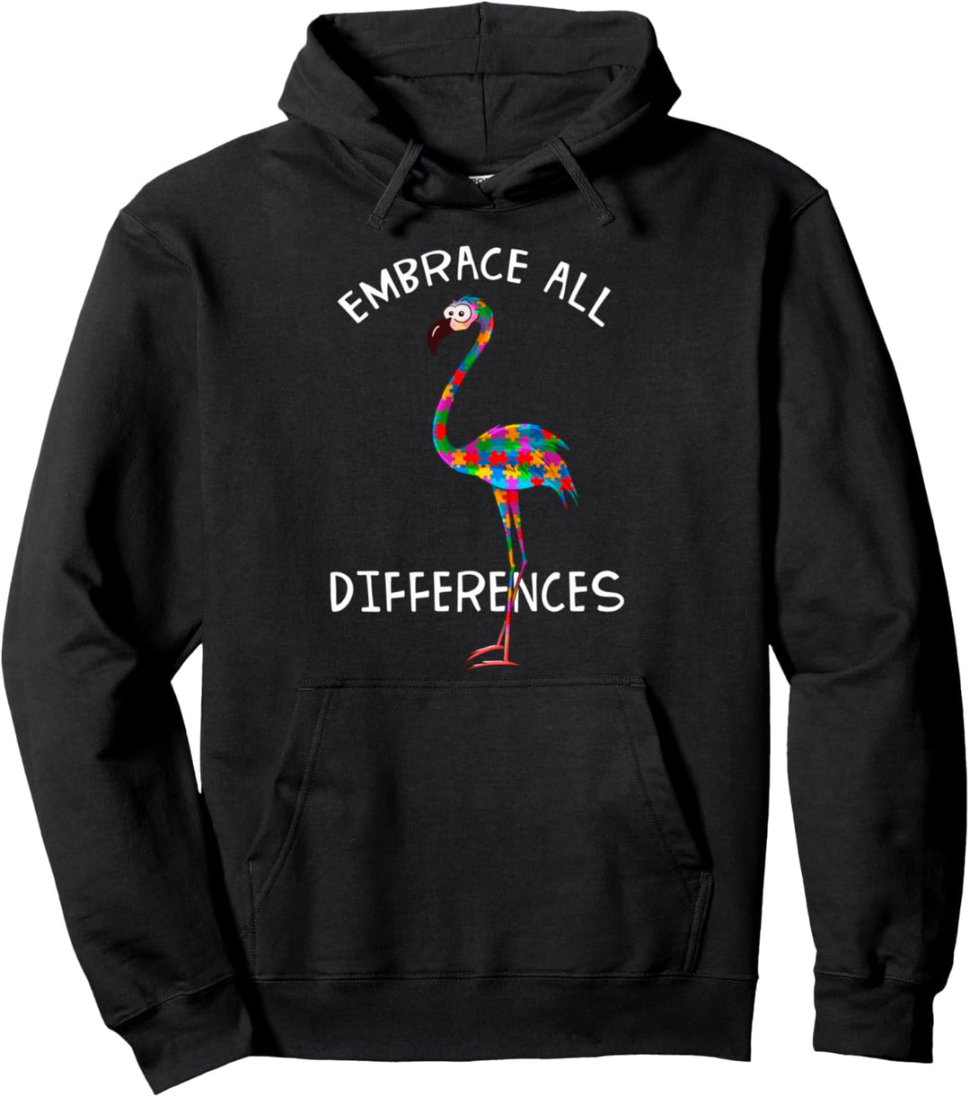 Embrace All Differences Puzzle Flamingo Autismus Awareness Pullover Hoodie
