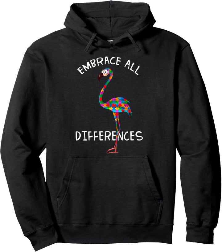 Embrace All Differences Puzzle Flamingo Autismus Awareness Pullover Hoodie