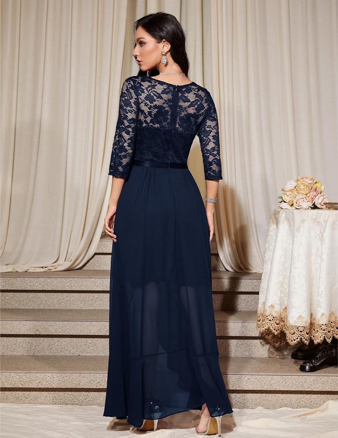 Bbonlinedress Abendkleider elegant für Hochzeit Spitzenkleid Chiffon Hi-Lo Kleid Brautjunferkleid Br