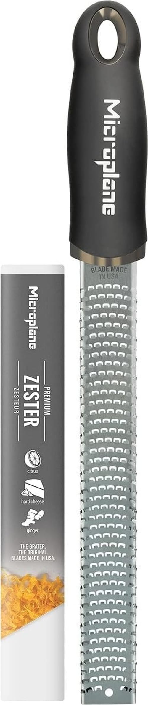 Microplane Zester Küchenreibe in Schwarz für Zitrusfrüchte, Hartkäse, Ingwer, Schokolade &amp; Muskatnus