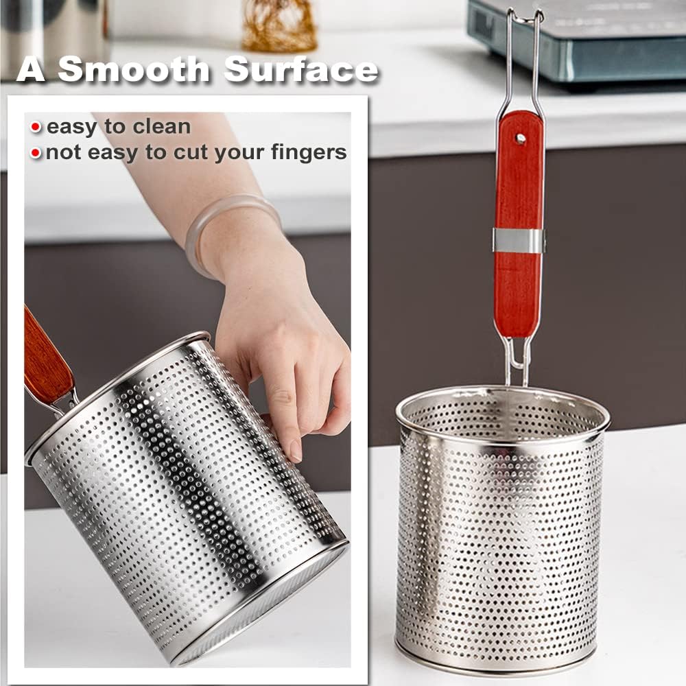 TENTA Kitchen Micro-Perforated Stainless Steel Pasta Basket Mesh Spider Food Dumpling Noodle Straine