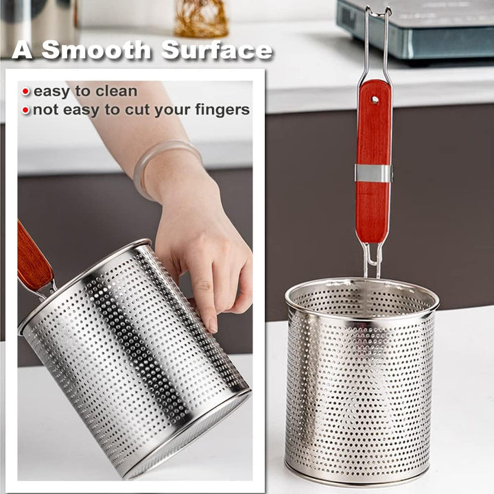 TENTA Kitchen Micro-Perforated Stainless Steel Pasta Basket Mesh Spider Food Dumpling Noodle Straine